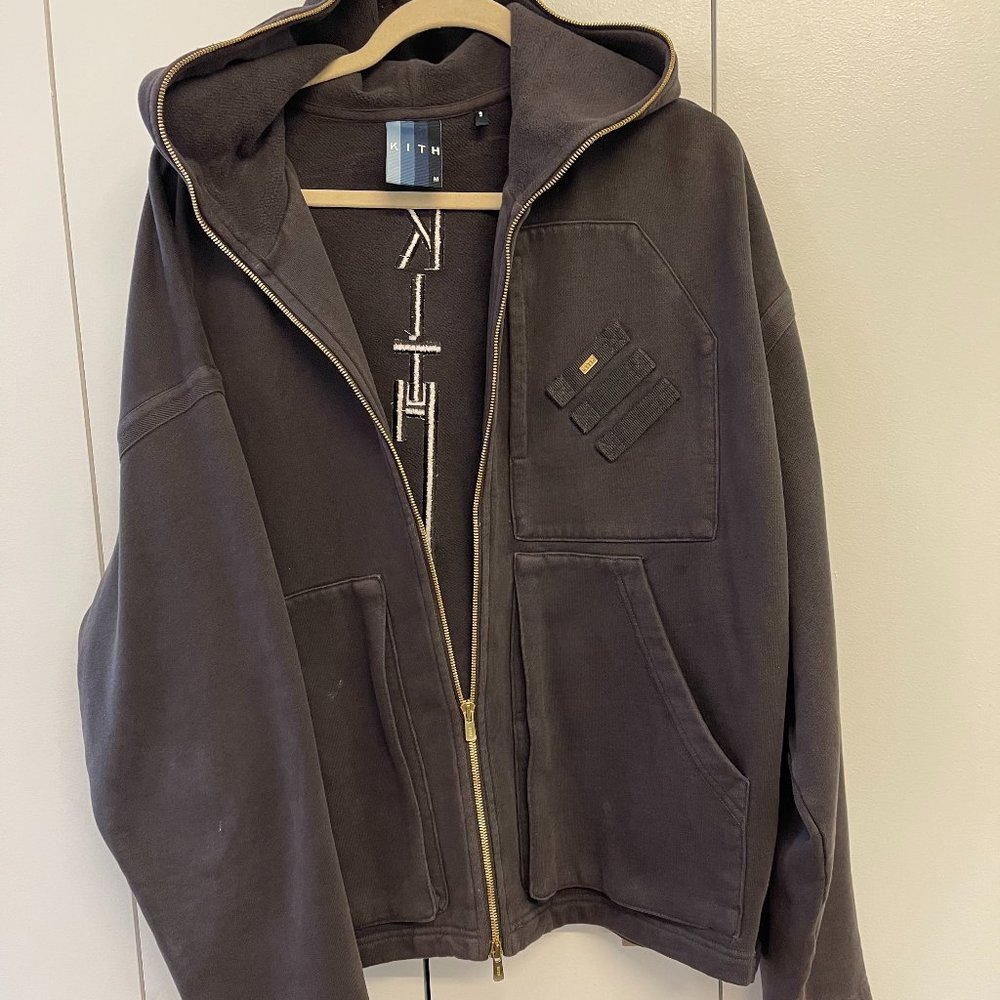 Kith Men's M Full Zip Cargo Hoodie (Espresso/Grey)